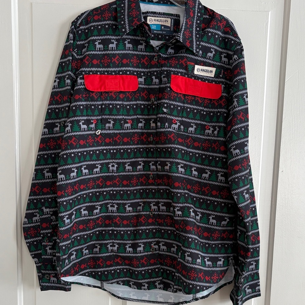 Magellan Men's Christmas Patterned Shirt‎ - Red and Black